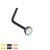 20G White Opal Bezel Set L Shape Nose Stud. Nose Piercing. Nose Stud. Nose Piercing.